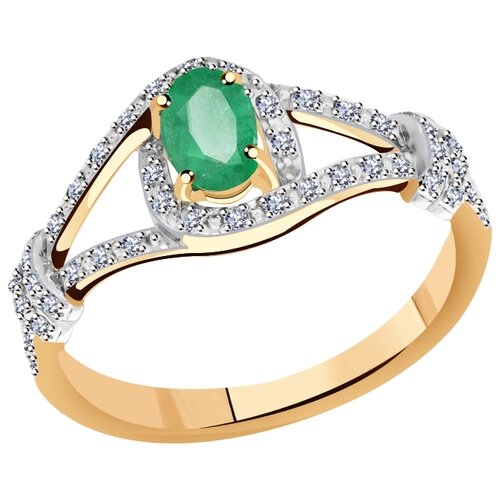 Кольцо АЛЕКСАНДРА, золото, 585 проба, бриллиант, изумруд, размер 17.5, бесцветный, зеленый