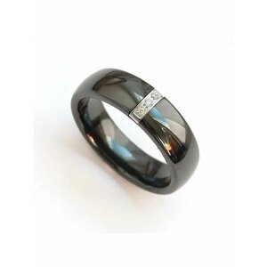 Кольцо, циркон, искусственный камень, размер 18, черный, серебряный