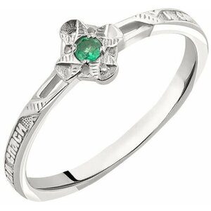 Кольцо CORDE кольцо православное с натуральным камнем К43-009и серебро, 925 проба, родирование, изумруд, размер 16.5, зеленый
