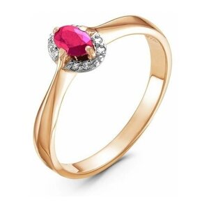 Кольцо Del'ta красное золото, 585 проба, бриллиант, рубин, размер 17