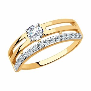 Кольцо Diamant, красное золото, 375 проба, фианит, размер 18