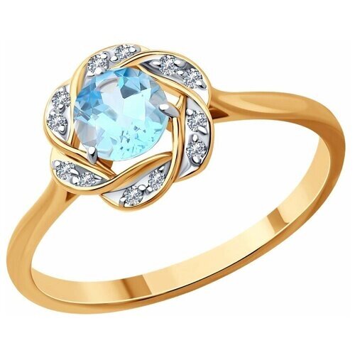 Кольцо Diamant, красное золото, 585 проба, фианит, топаз, размер 17.5