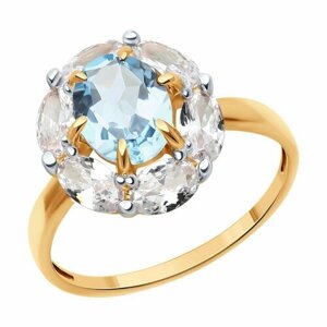 Кольцо Diamant, красное золото, 585 проба, топаз, фианит, размер 19