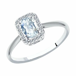 Кольцо Diamant online, белое золото, 585 проба, аквамарин, бриллиант, размер 17.5