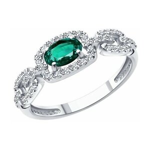 Кольцо Diamant online, белое золото, 585 проба, бриллиант, изумруд, размер 17.5, бирюзовый