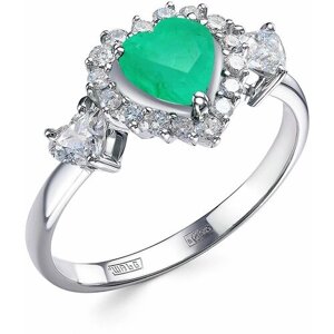 Кольцо Diamant online, белое золото, 585 проба, бриллиант, изумруд, размер 17.5, зеленый, бесцветный