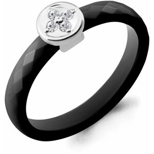 Кольцо Diamant online, белое золото, 585 проба, бриллиант, керамика, размер 17, бесцветный