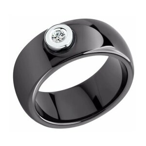 Кольцо Diamant online, белое золото, 585 проба, керамика, бриллиант, размер 18.5