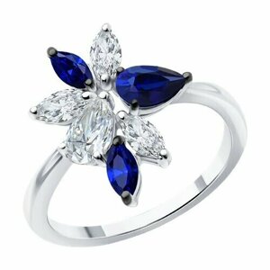 Кольцо Diamant online, белое золото, 585 проба, сапфир, размер 17.5, темно-синий