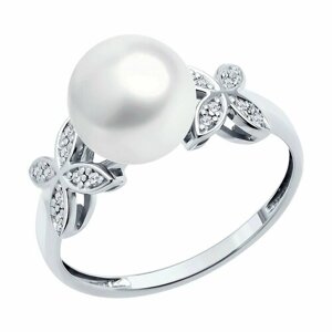Кольцо Diamant online, белое золото, 585 проба, жемчуг, бриллиант, размер 17