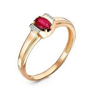 Кольцо Diamant online, красное золото, 585 проба, бриллиант, рубин, размер 17, розовый