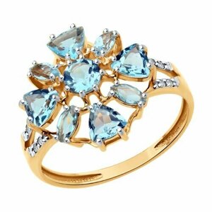 Кольцо Diamant online, красное золото, 585 проба, топаз, фианит, размер 19.5