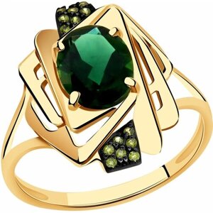 Кольцо Diamant online, красное золото, 585 проба, турмалин, фианит, размер 19, зеленый