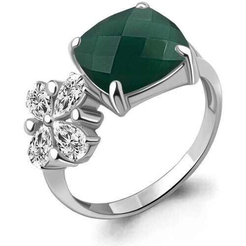 Кольцо Diamant online, серебро, 925 проба, агат, фианит, размер 18.5