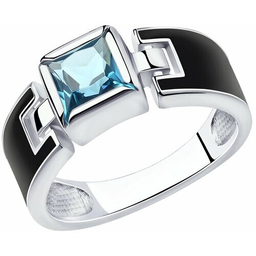 Кольцо Diamant online, серебро, 925 проба, эмаль, Лондон топаз, размер 16.5