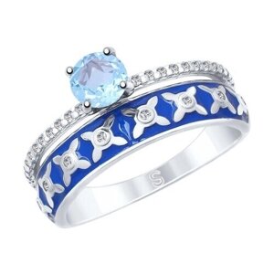 Кольцо Diamant online, серебро, 925 проба, эмаль, топаз, размер 16.5