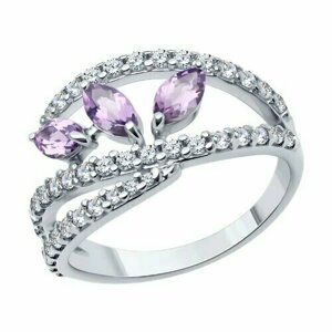 Кольцо Diamant online, серебро, 925 проба, фианит, аметист, размер 18, фиолетовый