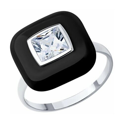 Кольцо Diamant online, серебро, 925 проба, фианит, эмаль, размер 19.5