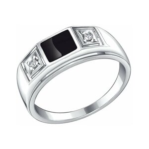 Кольцо Diamant online, серебро, 925 проба, фианит, эмаль, размер 22, черный, бесцветный