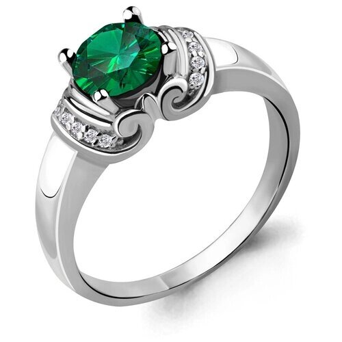 Кольцо Diamant online, серебро, 925 проба, фианит, изумруд синтетический, размер 16, зеленый