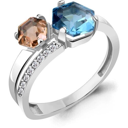 Кольцо Diamant online, серебро, 925 проба, фианит, морганит, топаз, размер 17.5