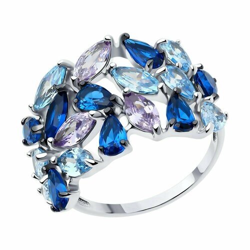 Кольцо Diamant online, серебро, 925 проба, фианит, размер 19.5, мультиколор
