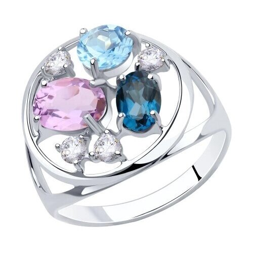 Кольцо Diamant online, серебро, 925 проба, фианит, топаз, Лондон топаз, аметист, размер 19.5