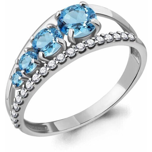 Кольцо Diamant online, серебро, 925 проба, фианит, топаз, размер 17