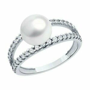Кольцо Diamant online, серебро, 925 проба, фианит, жемчуг, размер 19, белый