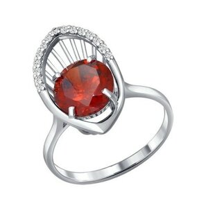 Кольцо Diamant online, серебро, 925 проба, гранат, фианит, размер 19, красный