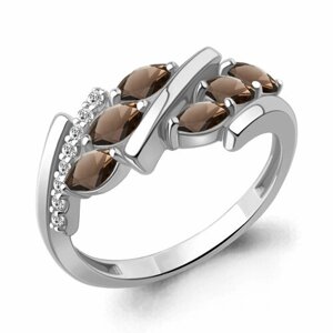 Кольцо Diamant online, серебро, 925 проба, кварц, фианит, размер 18, коричневый