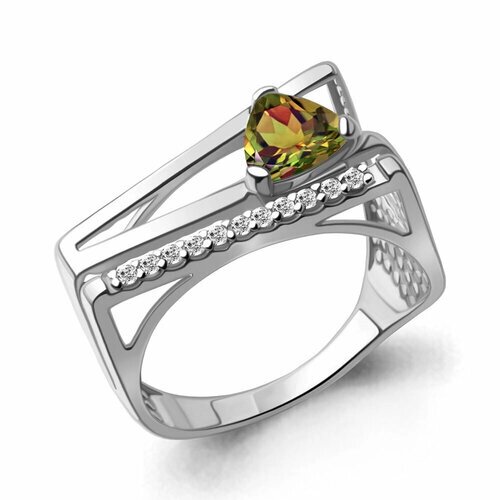 Кольцо Diamant online, серебро, 925 проба, султанит, фианит, размер 16.5, зеленый