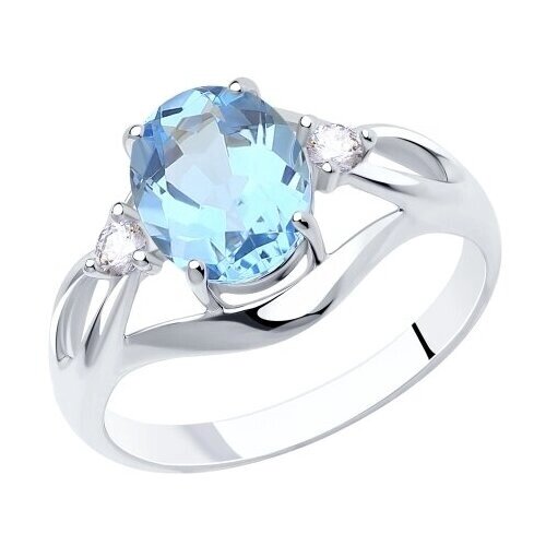 Кольцо Diamant online, серебро, 925 проба, топаз, фианит, размер 19