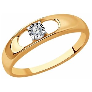 Кольцо Diamant online, серебро, 925 проба, золочение, бриллиант, размер 17, бесцветный