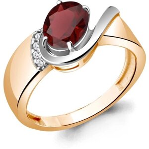 Кольцо Diamant online, серебро, 925 проба, золочение, фианит, гранат, размер 17.5, красный