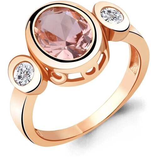 Кольцо Diamant online, серебро, 925 проба, золочение, фианит, морганит, размер 18.5, розовый