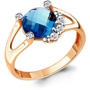 Кольцо Diamant online, серебро, 925 проба, золочение, фианит, топаз, размер 16.5, голубой