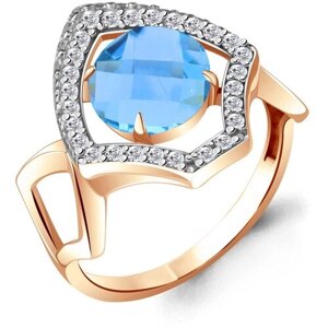 Кольцо Diamant online, серебро, 925 проба, золочение, фианит, турмалин, размер 18.5