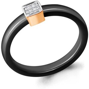 Кольцо Diamant online, серебро, 925 проба, золочение, керамика, фианит, размер 17