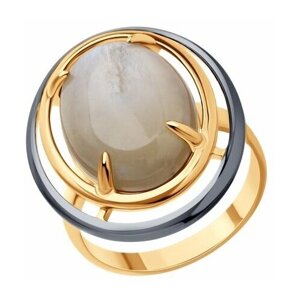 Кольцо Diamant online, серебро, 925 проба, золочение, лунный камень, размер 18, белый