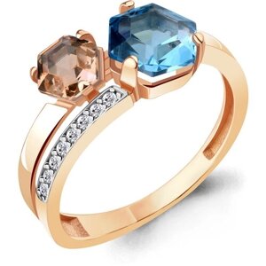 Кольцо Diamant online, серебро, 925 проба, золочение, морганит, топаз, фианит, размер 18.5