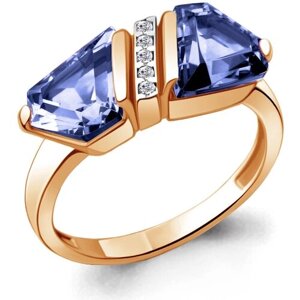 Кольцо Diamant online, серебро, 925 проба, золочение, танзанит, фианит, размер 17