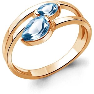 Кольцо Diamant online, серебро, 925 проба, золочение, топаз, размер 17.5