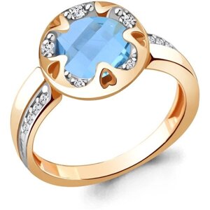 Кольцо Diamant online, серебро, 925 проба, золочение, турмалин, фианит, размер 18