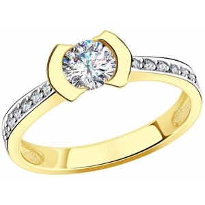 Кольцо Diamant online, желтое золото, 585 проба, кристаллы Swarovski, размер 16.5