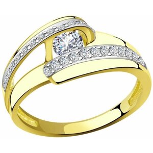 Кольцо Diamant online, желтое золото, 585 проба, кристаллы Swarovski, размер 17.5