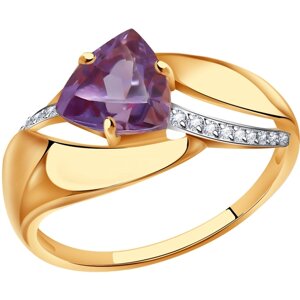 Кольцо Diamant online, золото, 585 проба, александрит, фианит, размер 18.5