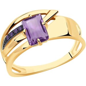 Кольцо Diamant online, золото, 585 проба, аметист, фианит, размер 18