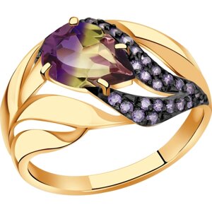 Кольцо Diamant online, золото, 585 проба, аметрин, фианит, размер 18.5
