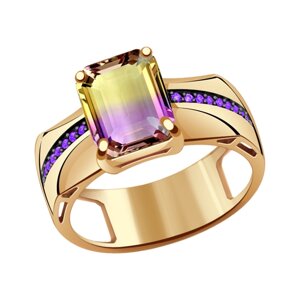 Кольцо Diamant online, золото, 585 проба, аметрин, фианит, размер 18
